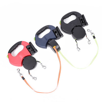 Retractable Dual Pet Leash for Small Dogs with Reflective Features and 360-Degree Swivel, Includes Lights