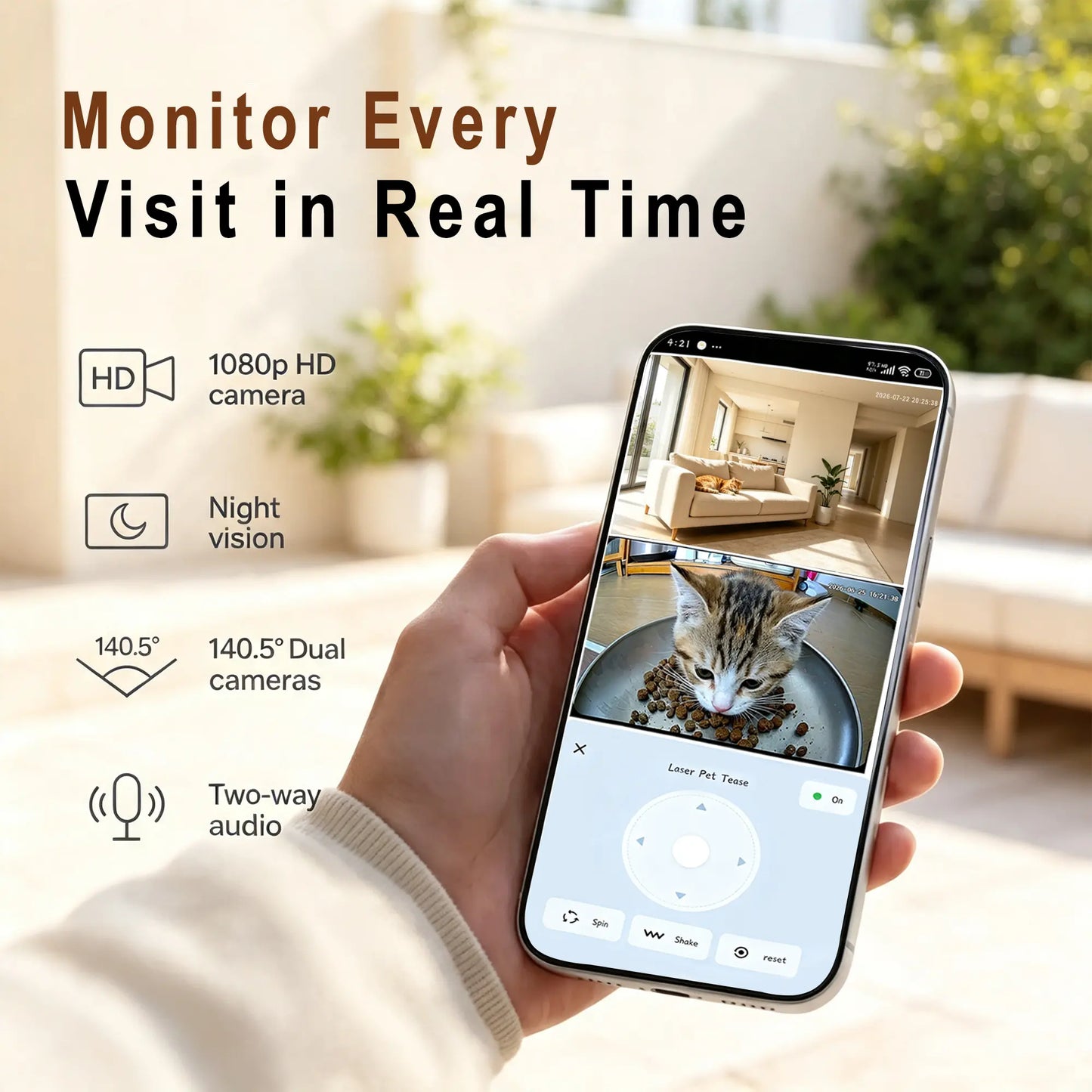 Taleboss Smart Automatic Cat Feeder with Integrated Camera, 5L Capacity, Laser Toy, 1080P HD, App Control, Night Vision, Dual Band Wifi, and Two-Way Audio