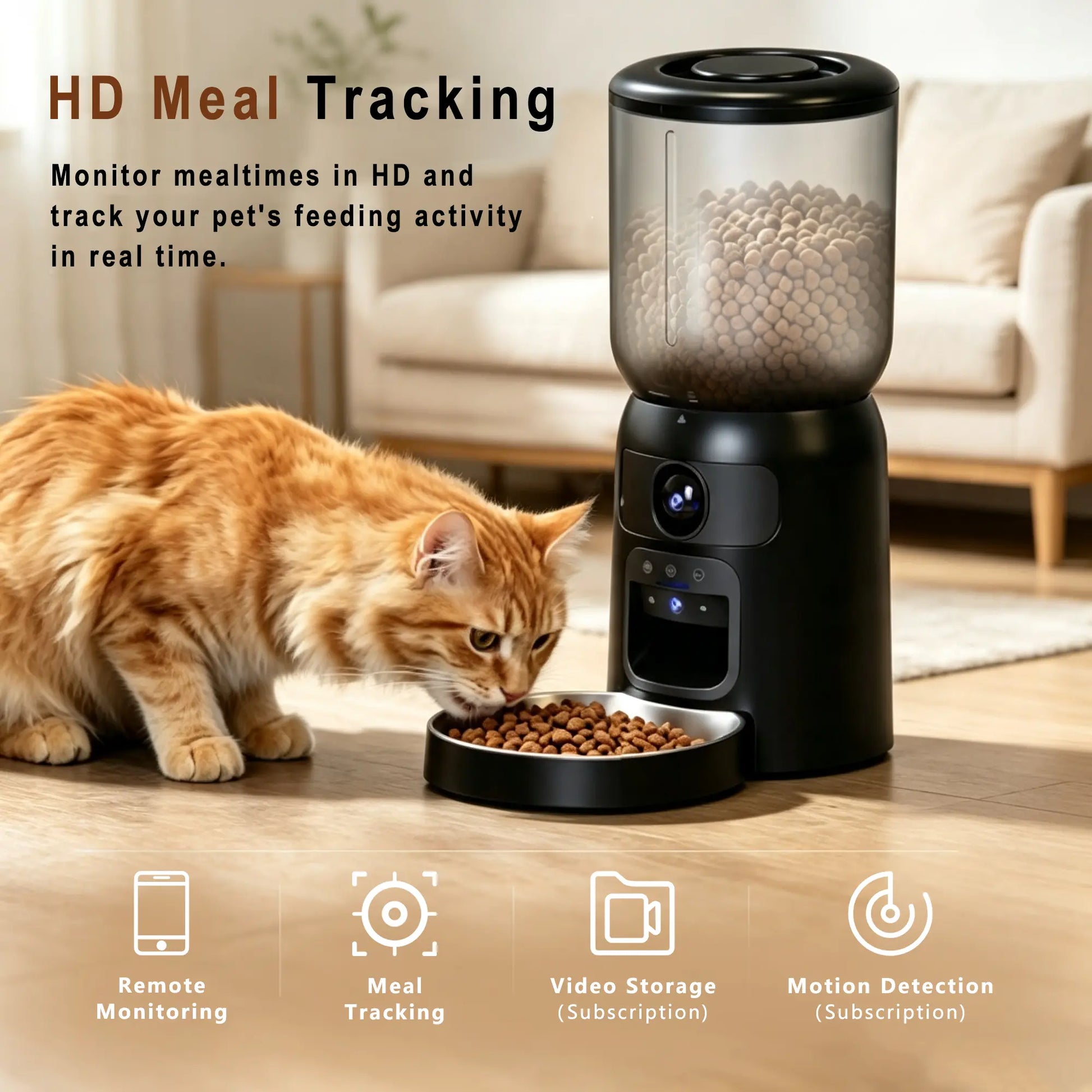 Taleboss Smart Automatic Cat Feeder with Integrated Camera, 5L Capacity, Laser Toy, 1080P HD, App Control, Night Vision, Dual Band Wifi, and Two-Way Audio