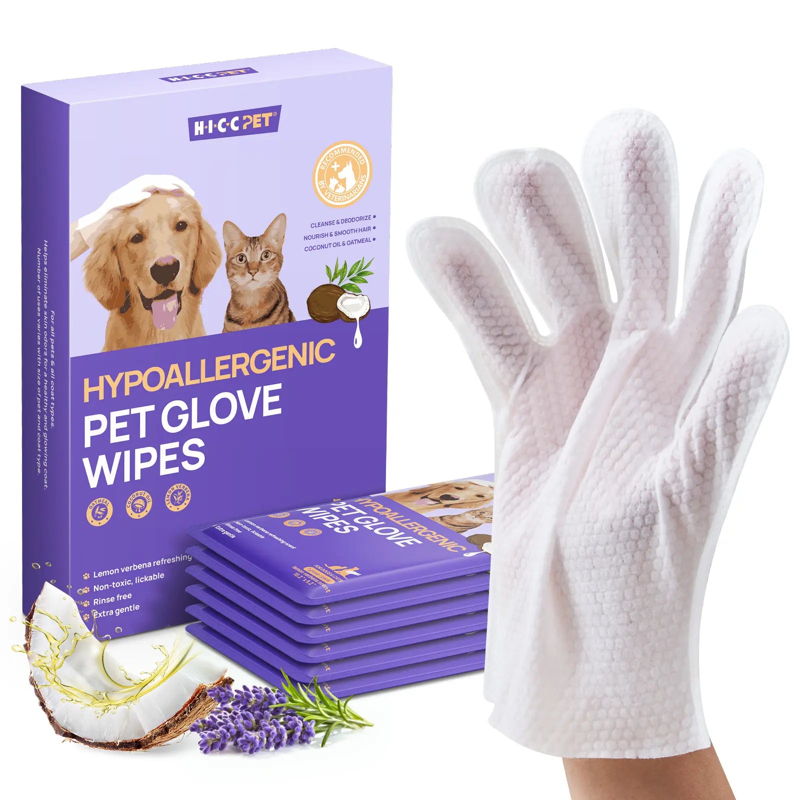 【Summer Sale】Hicc PET Disposable Dog Grooming Wipes (20Pcs) - Natural, Hypoallergenic, No-Rinse Mess-Free Grooming Wipes with Fermented Oils for Hair Removal, Sticky Hair Control, Deodorizing, Skin Moisture, Paw Care, Outdoor Use