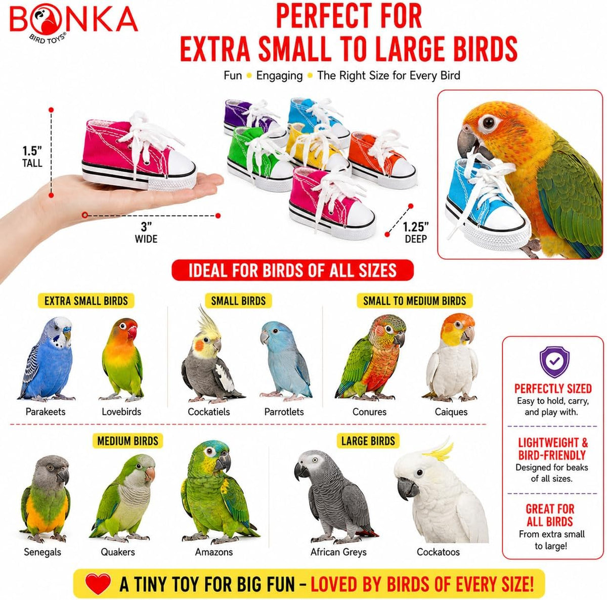 Colorful Cotton Mini Sneakers for Parrots and Small Birds | Engaging Foraging and Interactive Play with Treats or Shredding Material