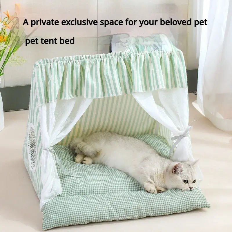 Plush Semi-Enclosed Cat and Dog Tent Bed - Washable Cozy Pet House for All Seasons