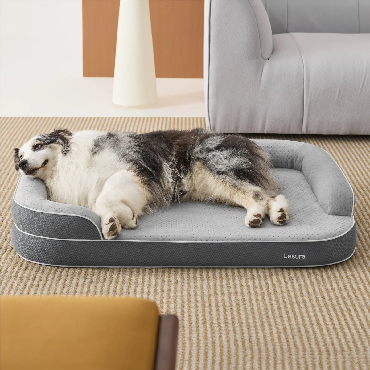 Lesure Realortho Orthopedic Dog Bed for Large and Senior Dogs - Premium Memory Foam with Waterproof Washable Cover for Joint Support and Comfort
