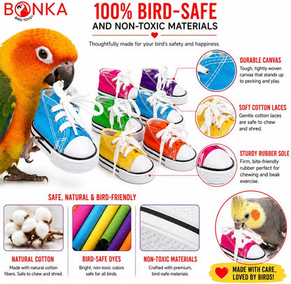 Colorful Cotton Mini Sneakers for Parrots and Small Birds | Engaging Foraging and Interactive Play with Treats or Shredding Material
