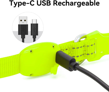 Adjustable Rechargeable LED Collar for Small Dogs and Cats - Lightweight Reflective Nylon, 8.5-11.8 Inches, Green, with Two Flash Modes for Enhanced Night Safety