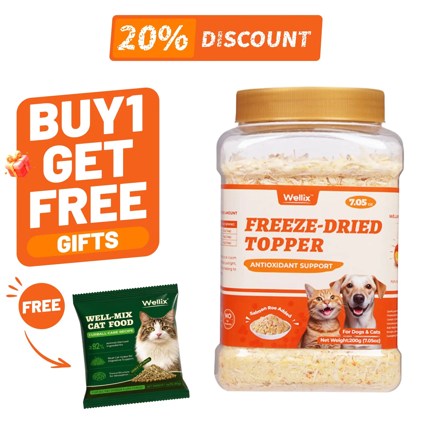 Wellix Dog&Cat Food Topper - Cat Grass Treats for Haiball Treament - Chicken Flavor Freeze Dried Cat Treats - Low Calorie Training Treats for Dogs&Cat 7.5Oz,Back to School