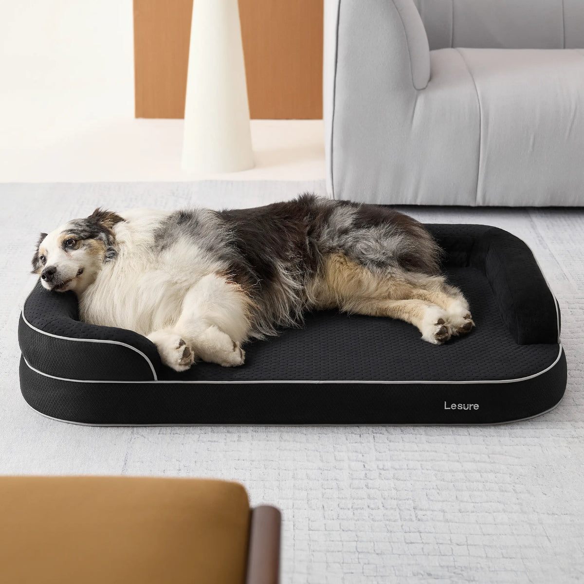 Lesure Realortho Orthopedic Dog Bed for Large and Senior Dogs - Premium Memory Foam with Waterproof Washable Cover for Joint Support and Comfort