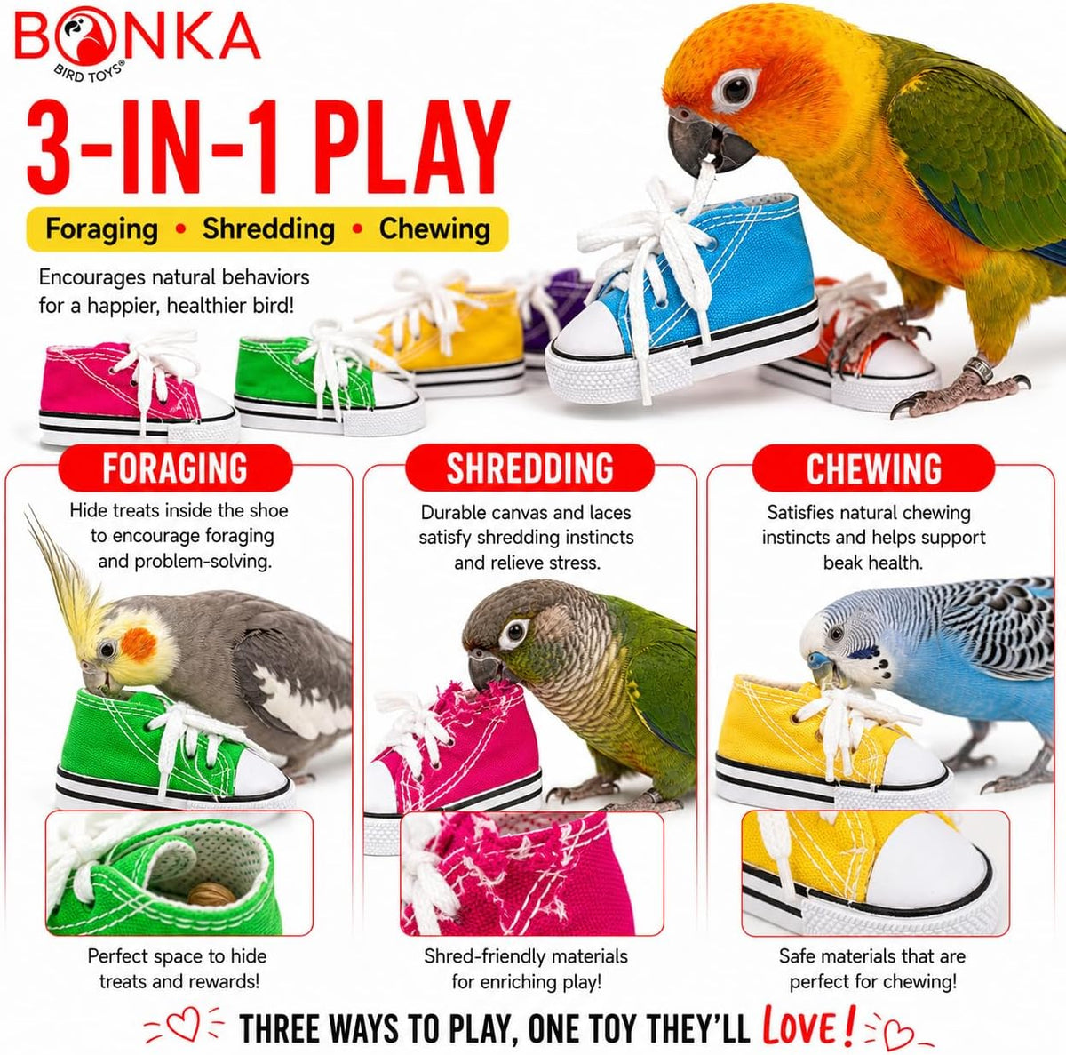Colorful Cotton Mini Sneakers for Parrots and Small Birds | Engaging Foraging and Interactive Play with Treats or Shredding Material