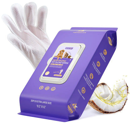 【Summer Sale】Hicc PET Disposable Dog Grooming Wipes (20Pcs) - Natural, Hypoallergenic, No-Rinse Mess-Free Grooming Wipes with Fermented Oils for Hair Removal, Sticky Hair Control, Deodorizing, Skin Moisture, Paw Care, Outdoor Use