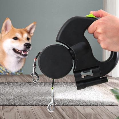 Retractable Dual Pet Leash for Small Dogs with Reflective Features and 360-Degree Swivel, Includes Lights