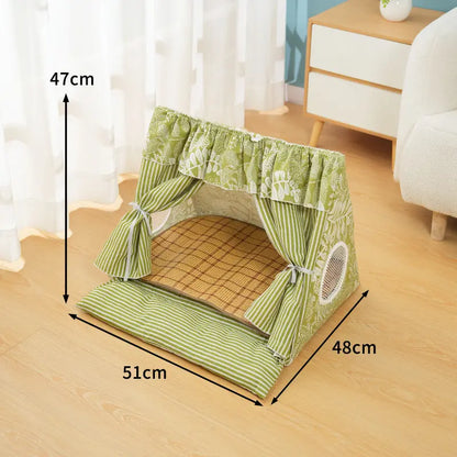 Plush Semi-Enclosed Cat and Dog Tent Bed - Washable Cozy Pet House for All Seasons