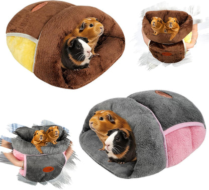 2 Pack Guinea Pig Bed, Slipper Cuddle Sack, Grey & Brown | Guinea Pig House, Portable Guinea Pig Hideout, Soft Coral Fleece Pocket Guinea Bed, Washable Cushion