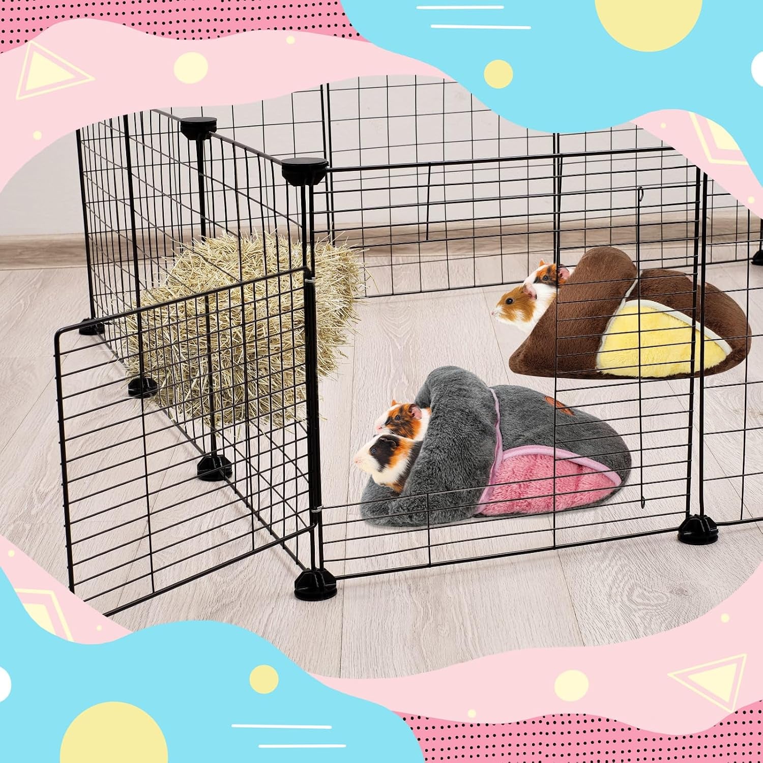 2 Pack Guinea Pig Bed, Slipper Cuddle Sack, Grey & Brown | Guinea Pig House, Portable Guinea Pig Hideout, Soft Coral Fleece Pocket Guinea Bed, Washable Cushion