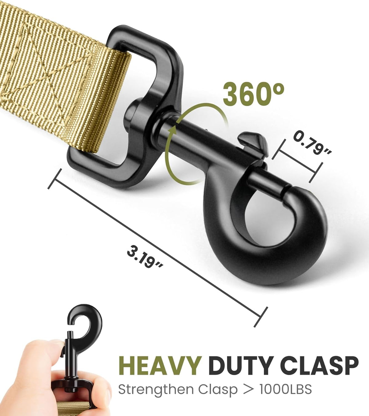 Heavy-Duty Bungee Dog Leash with Shock Absorption, Dual Padded Handles for Enhanced Training and Safety, 4 FT Khaki